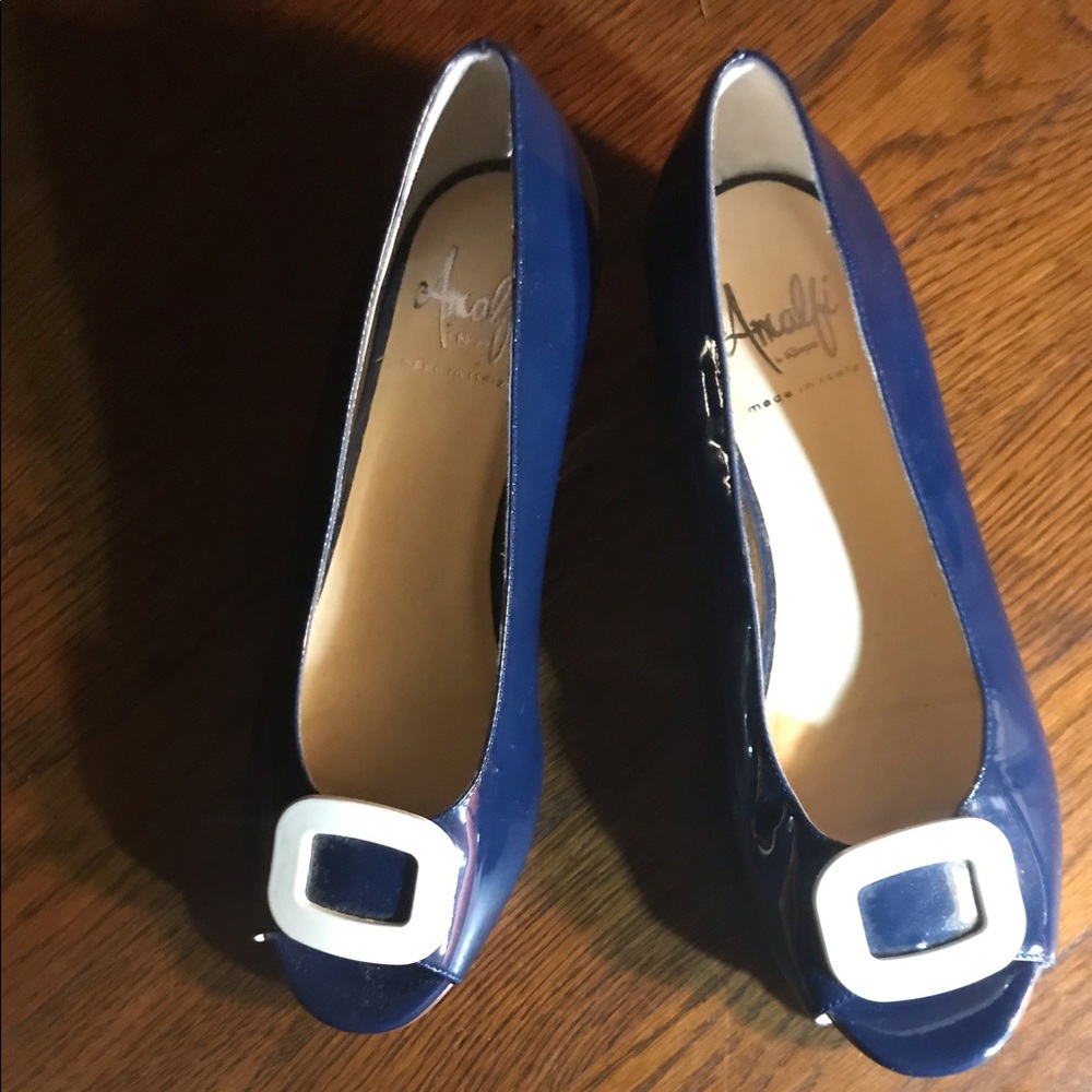 Blue peep toe flats
